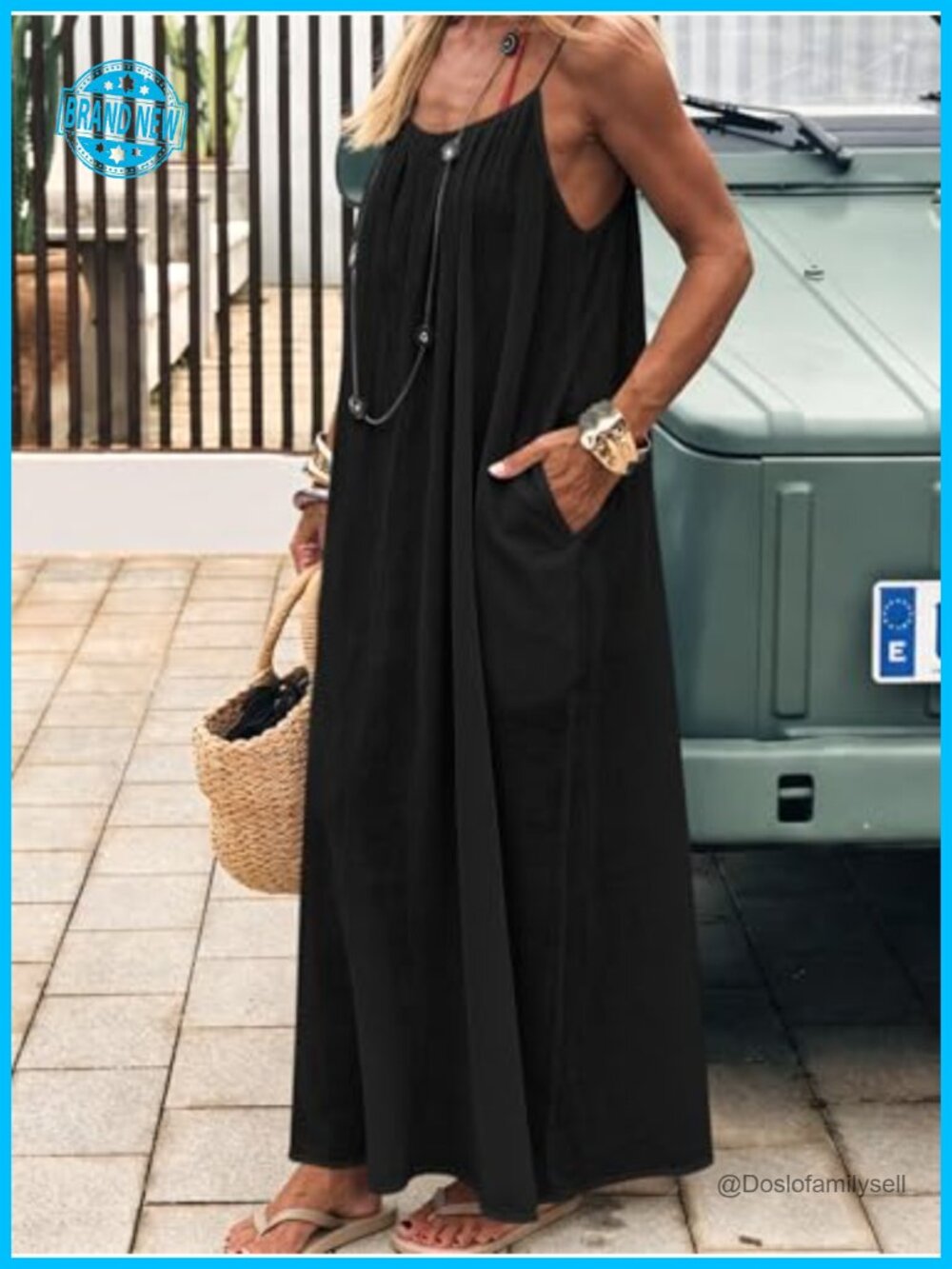 Backless Cami Maxi Sundress Spaghetti Strap Long Lounge Beach Vacation Dress - Picture 3 of 7